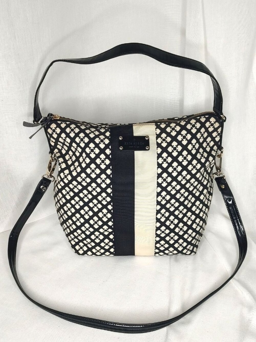 Kate Spade Classic Spade Mona Canvas Shoulder Bag in Black & Cream